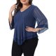 thumbnail image 4 of Agnes Orinda Conjuntos de Halloween Tallas Grandes Escuela Universidad Mujeres Blusas de Malla con Volantes de Manga 3/4 Cuello en V Doble Capa Ajuste Suelto Camisa 4X Azul Marino, 4 of 6