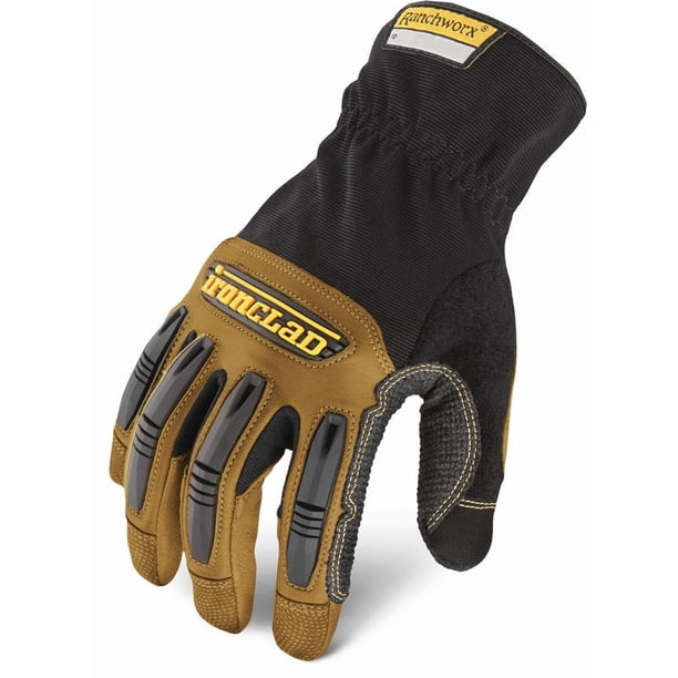 Guantes de trabajo Ironclad Ranchworx RWG2, guantes de trabajo de piel de primera calidad, ajuste de rendimiento, duraderos, lavables a máquina, (1 par), RWG2-05-XL, marrón/negro