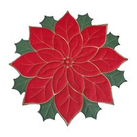 Bothyi - Mantel Individual Navideño, Mantel De Lino Con Bordado De Flores Para Cena, Para Cafetería, Hotel, Cocina, Rojo, 40Cm