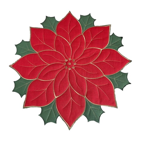 Bothyi - Mantel Individual Navideño, Mantel De Lino Con Bordado De Flores Para Cena, Para Cafetería, Hotel, Cocina, Rojo, 40Cm