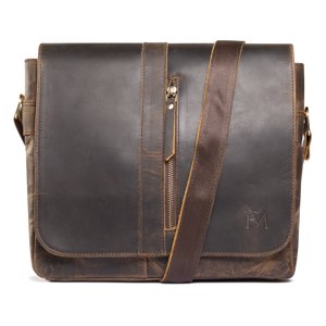 Bolso Bandolera De Cuero Grueso Natural, Café Oscuro. Franz Mossi