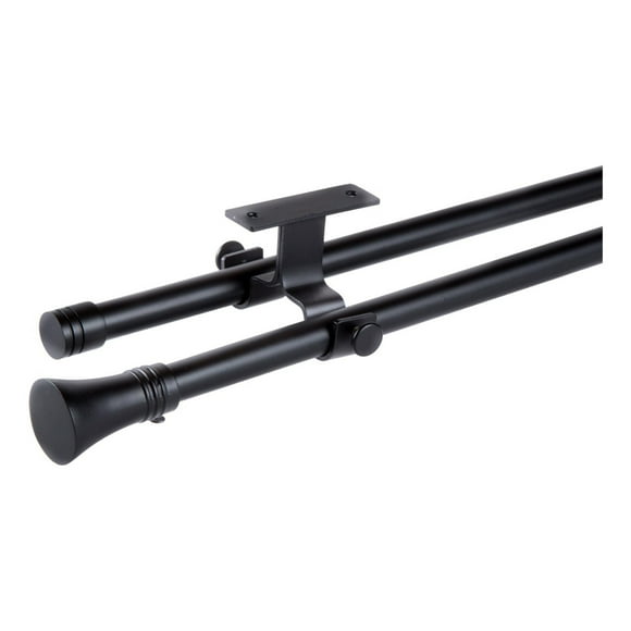 Set Doble De Barras Para Cortina Extensible 170-320 Cm De Metal Diámetro 16/19 Mm Soporte De Techo Terminal Cónico Color Negro