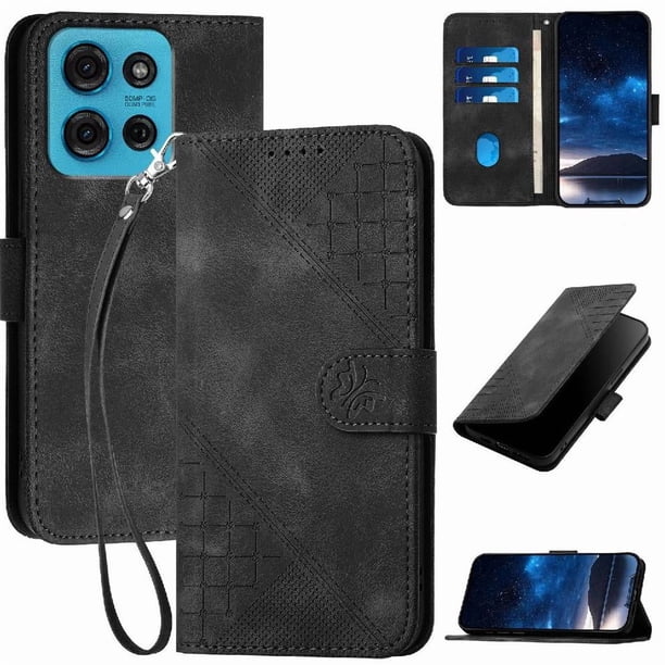 Funda Flip Premium Fibra de Carbono para Motorola MOTO G75 con Soporte y Cierre Negro