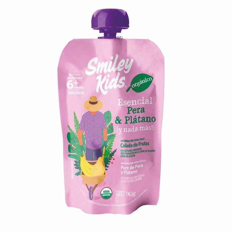 Colado Orgánico Esencial Pera Plátano Gluten Free 90 gr Smiley Kids