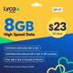 thumbnail image 1 of Tarjeta SIM Lycamobile USA prepago 5G/4G plan de $23 con 8 GB de datos por 30 días, 1 of 7
