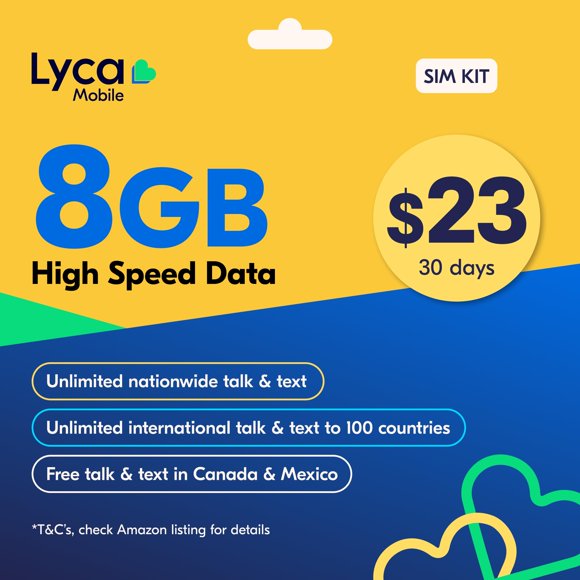 Tarjeta SIM Lycamobile USA prepago 5G/4G plan de $23 con 8 GB de datos por 30 días