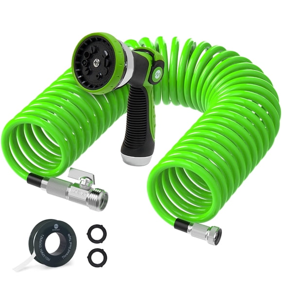 Manguera de jardín Morvat de 7,5 m, flexible en espiral con rociador de 10 funciones