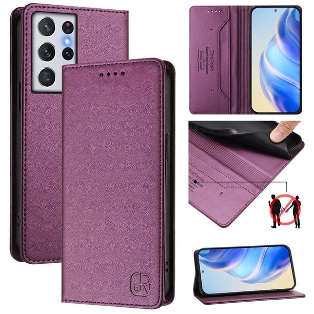 Funda Billetera con Soporte para Samsung Galaxy S21 Ultra Bloqueo RFID Plegable Violeta