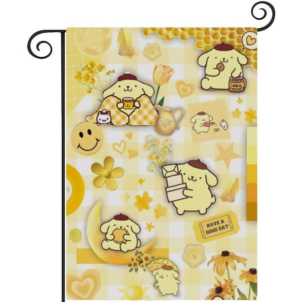 Pompompurin-bandera de jardín temática. Regalo perfecto para fans, amigos y familiares, ideal para actividades al aire libre y decoración de fiestas.28CM*45CM