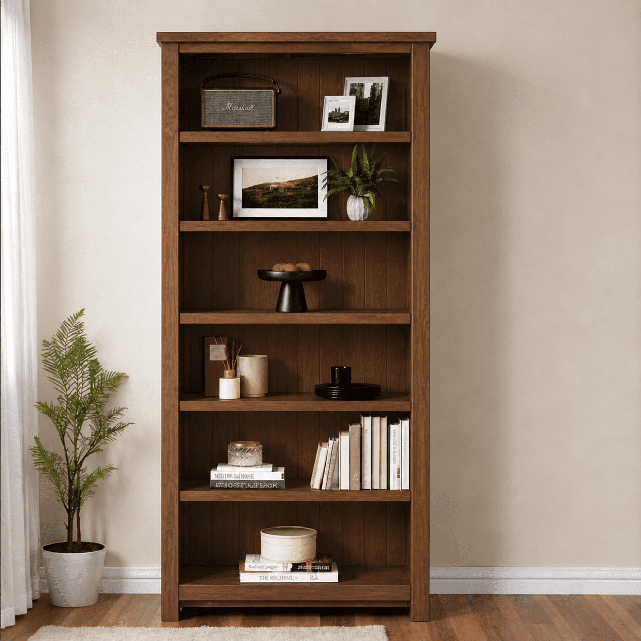 Arca Muebles - Biblioteca "farrow" Estantería De Pino Macizo 6 Niveles - Café - 60x35x180 Cm