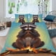 thumbnail image 2 of Mapache Conjunto de sábanas temático, trío de piezas, cómodo y amigable con la piel, diseño único, regalo de decoración para el hogar para familiares, amigos y fans,135cm *200cm, 2 of 6