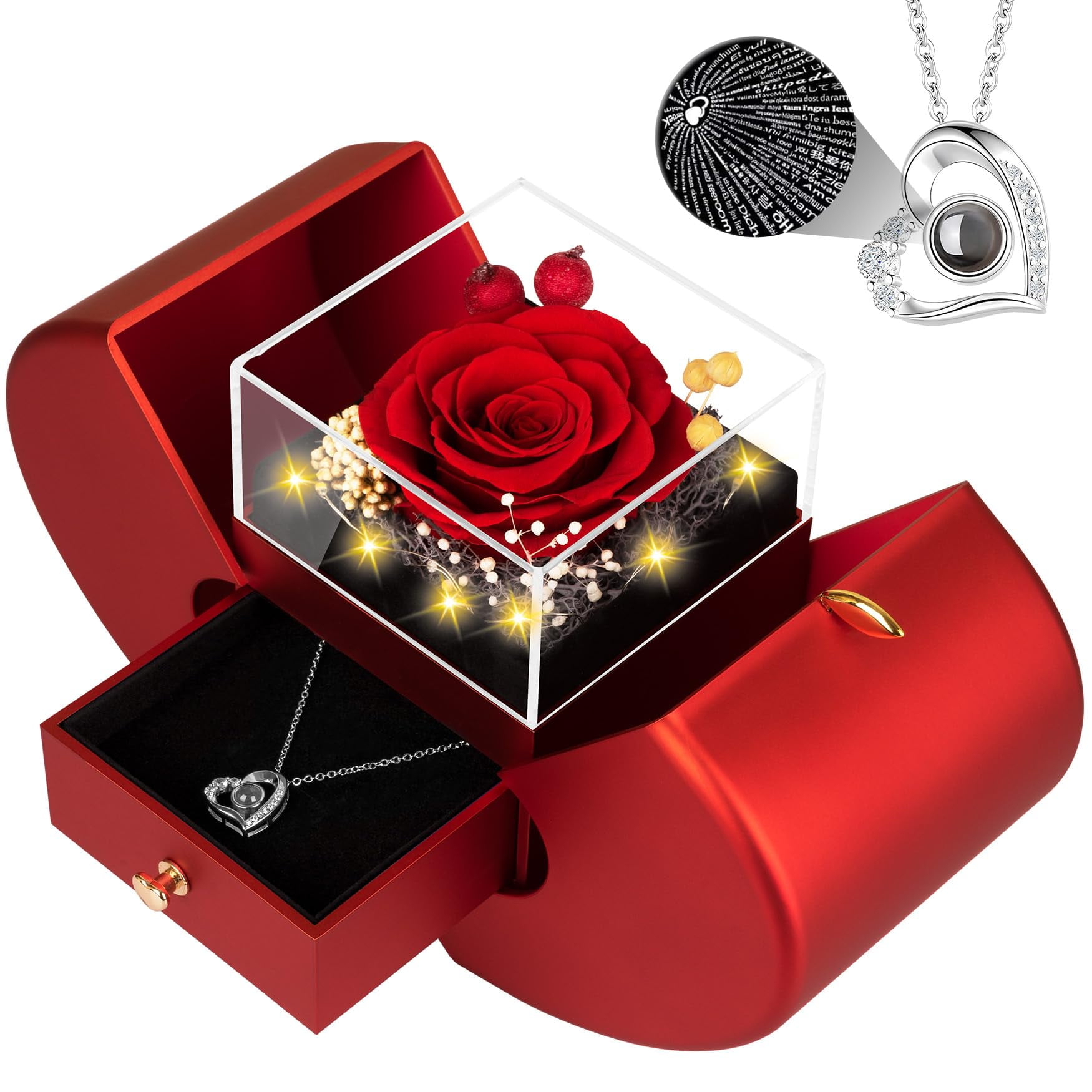 Collar Lebana De Rosa Auténtica Roja Preservada Con La Inscripción «i Love You»