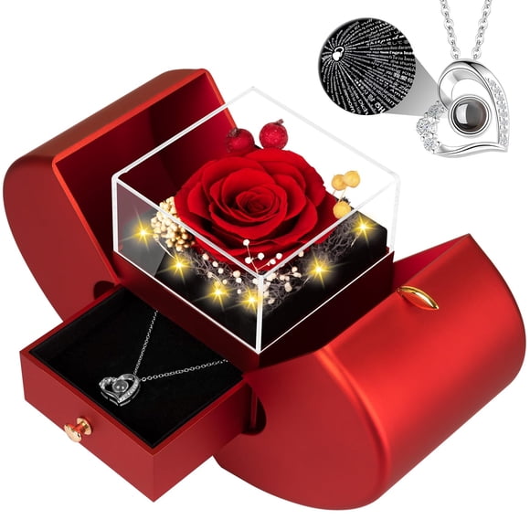 Collar Lebana de rosa auténtica roja preservada con la inscripción «I Love You»