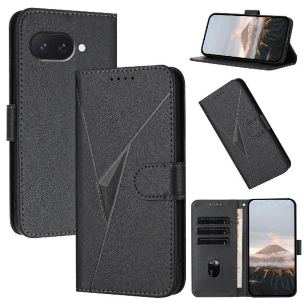 Funda Cartera Fibra de Carbono para Google Pixel 9A con Soporte y Cierre Magnético Negro