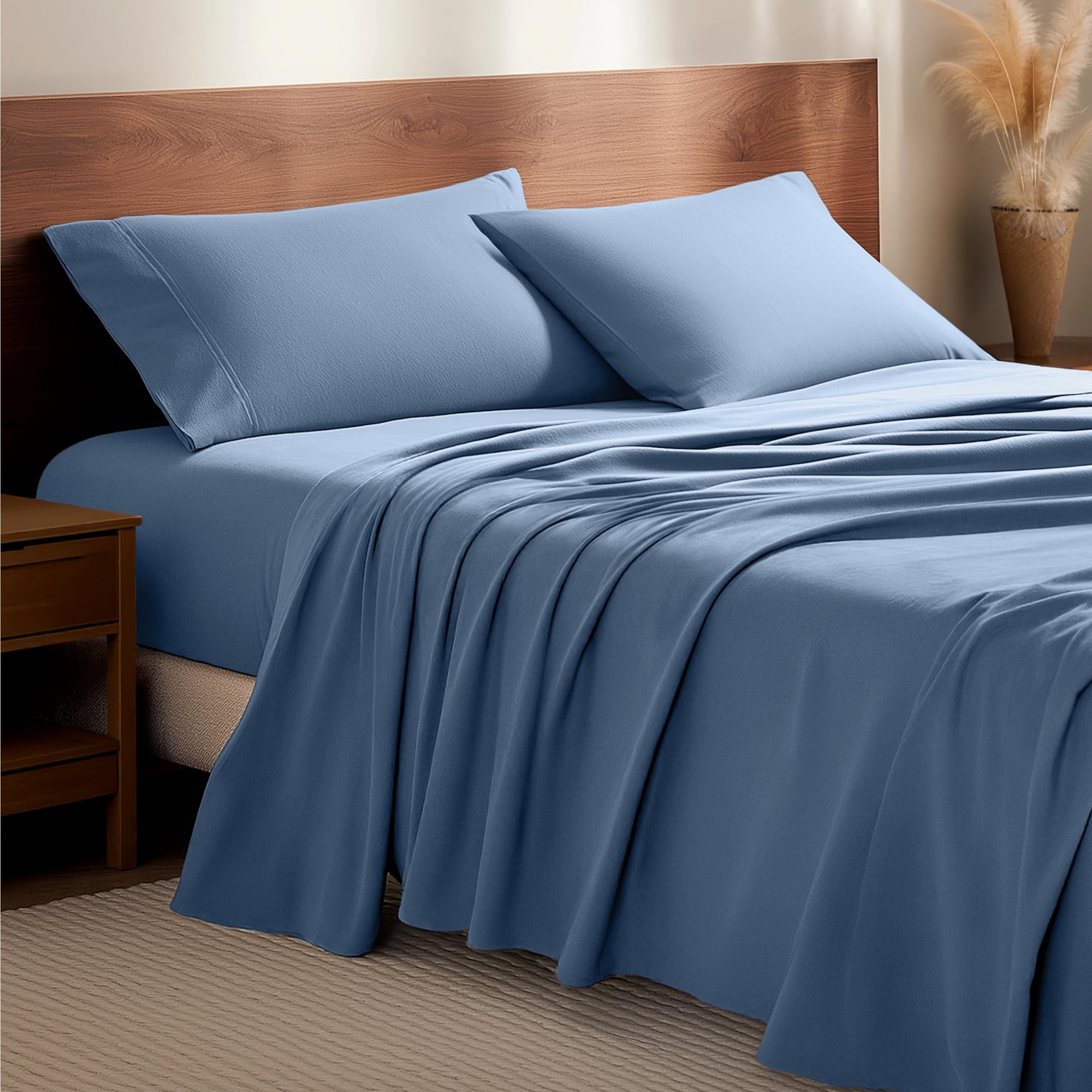 Juego De Sábanas Bare Home De Franela 100% Algodón Split King Blue