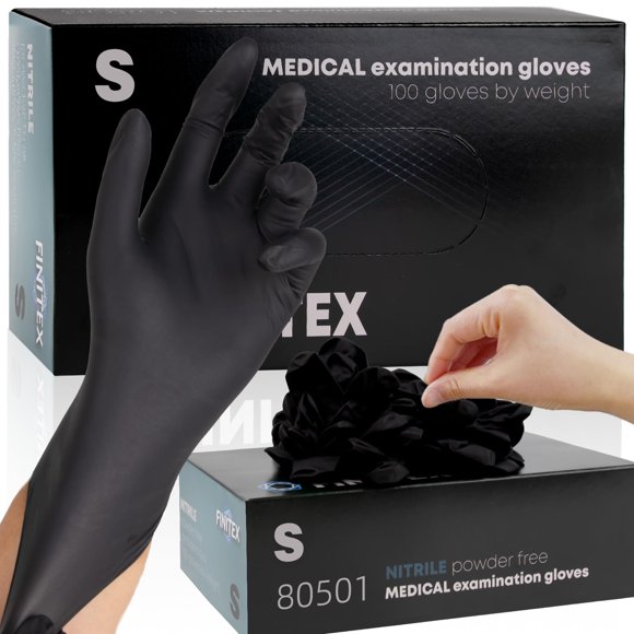 Guantes desechables FINITEX de nitrilo negro, 5 mil, 100 unidades