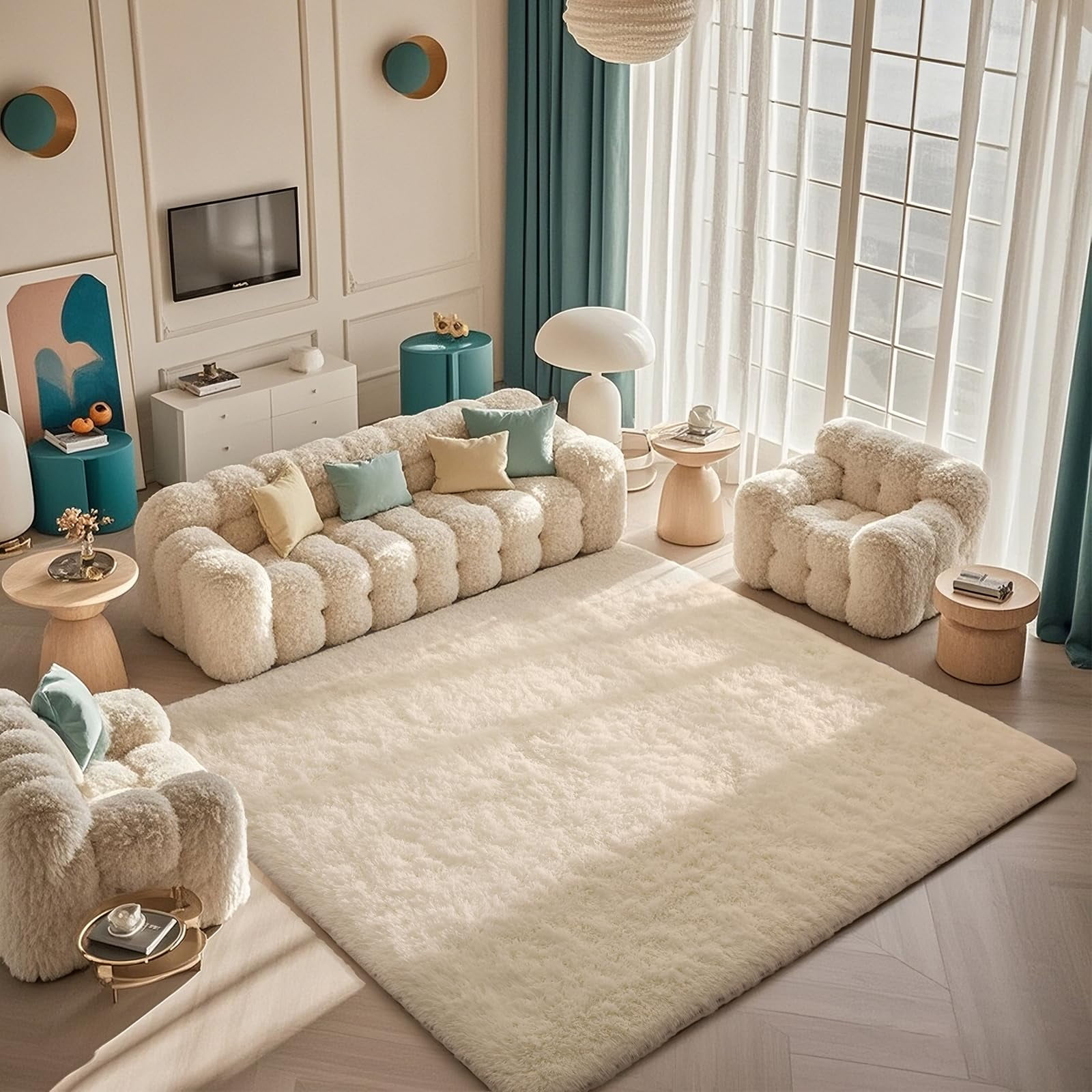 Area Rug Ophanie Upgrade, Antideslizante, Esponjosa, Suave, 5 X 8 Pies, Color Marfil