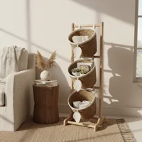 Decostilo - Estante Organizador De Ratán3 Niveles Tipo Boho