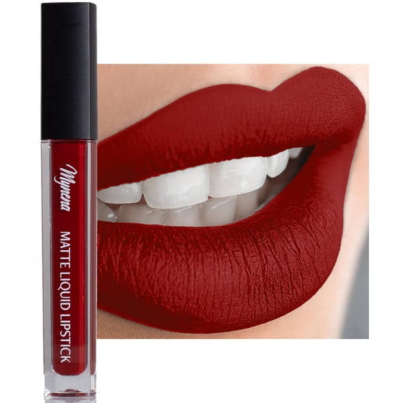 Lápiz labial Mynena rojo oscuro de larga duración, impermeable, vegano