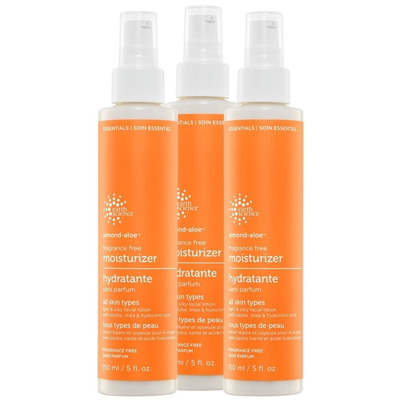 Crema hidratante Earth Science, sin fragancia, almendra y aloe, 150 ml, x3