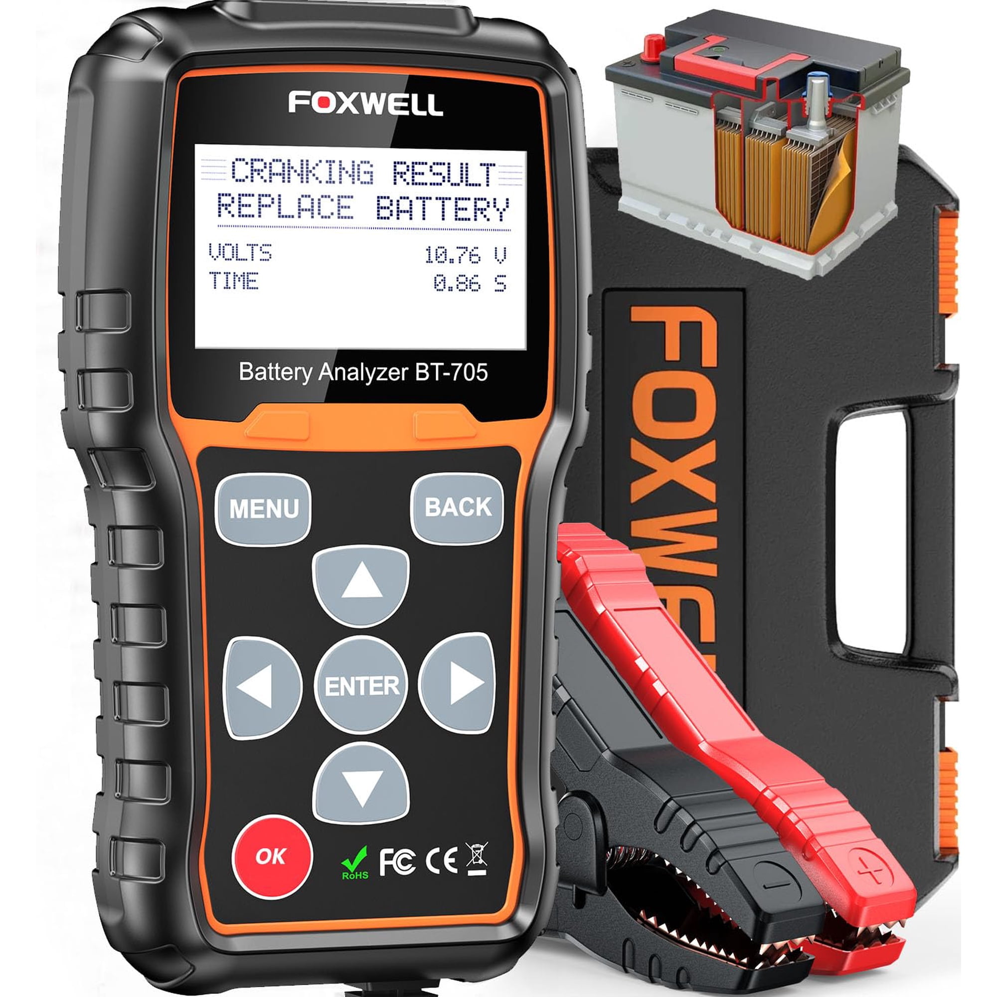 Probador De Baterías De Coche Foxwell Bt705, 12 V, 24 V, 100-2000 Cca, Carga