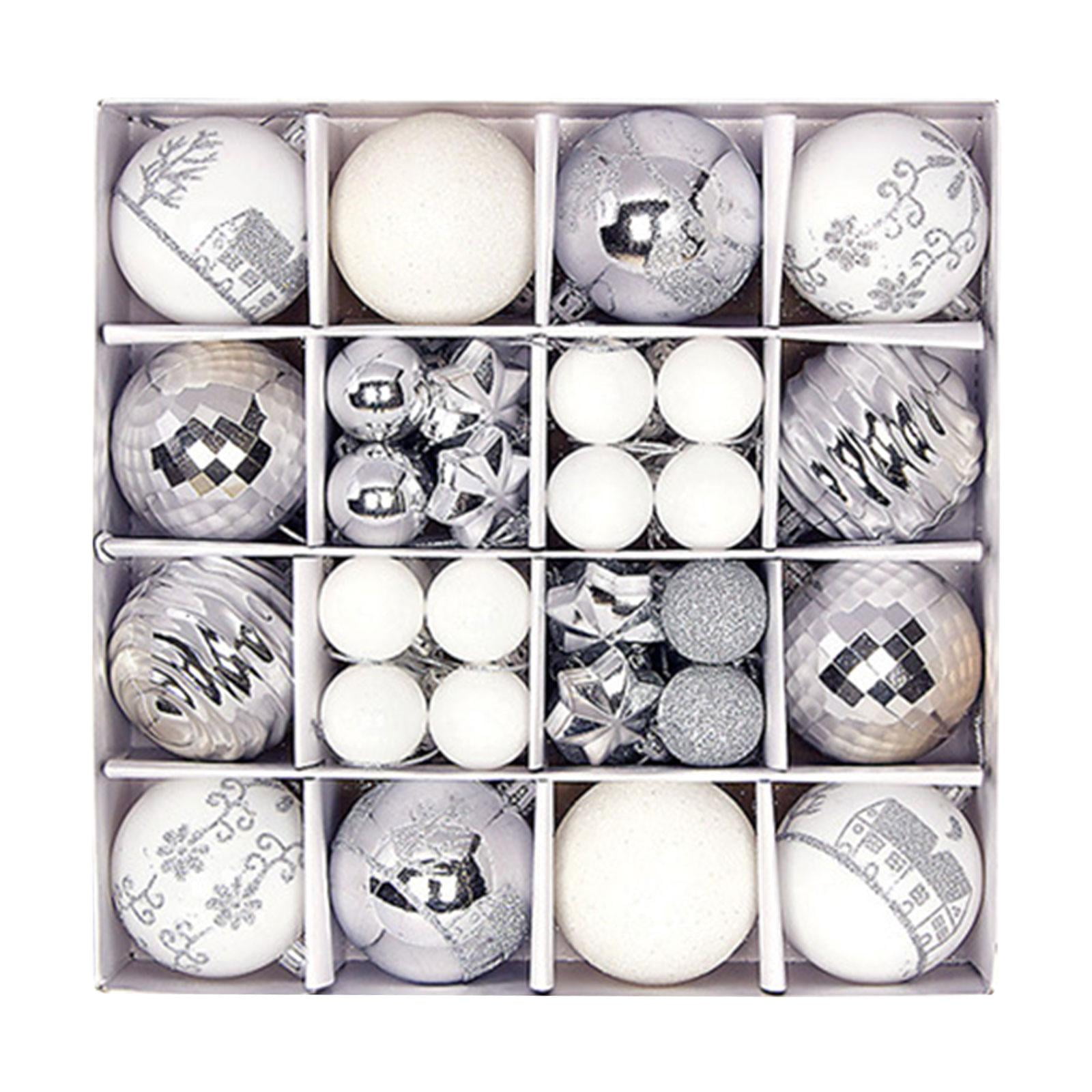Magideal - Juego De 44 Uds De Adornos De Bolas De Navidad, Decoraciones Colgantes Para Árbol De Navidad, Gotas Colgantes Ligeras Para Decoración De Navidad, Sumi Blanco Plateado