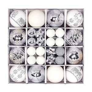 Magideal - Juego De 44 Uds De Adornos De Bolas De Navidad, Decoraciones Colgantes Para Árbol De Navidad, Gotas Colgantes Ligeras Para Decoración De Navidad, Sumi Blanco Plateado