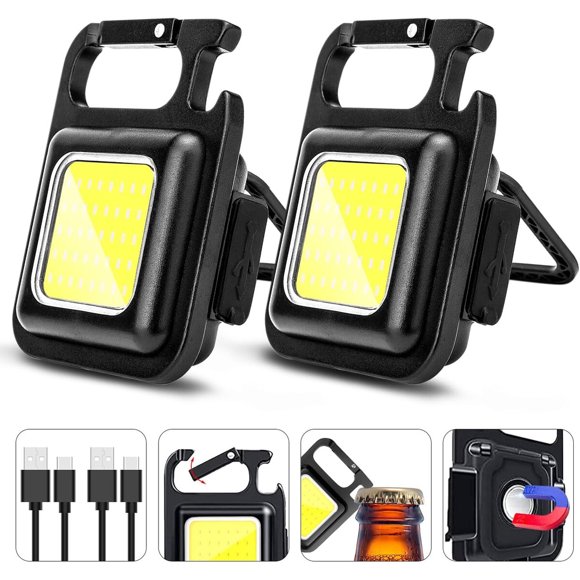 MAKDAK COB Rechargeable Keychain Flashlight, 2 piezas, alta luminosidad