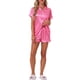 thumbnail image 2 of INSPIRE CHIC Conjunto de Pijama de Satén para Mujer Camisa de Manga Corta con Botones y Pantalones Cortos con Cuello en V y Estampado de Rayas Ropa de Dormir XL Rosa Fucsia, 2 of 6
