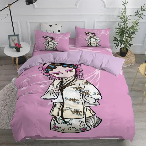 Cartoon Pe Opera Bedding Set Boys Girls Twin Size Duvet Cover Pillowcase Bed Kids Adult Fashion Home Textiles Bed Sheets