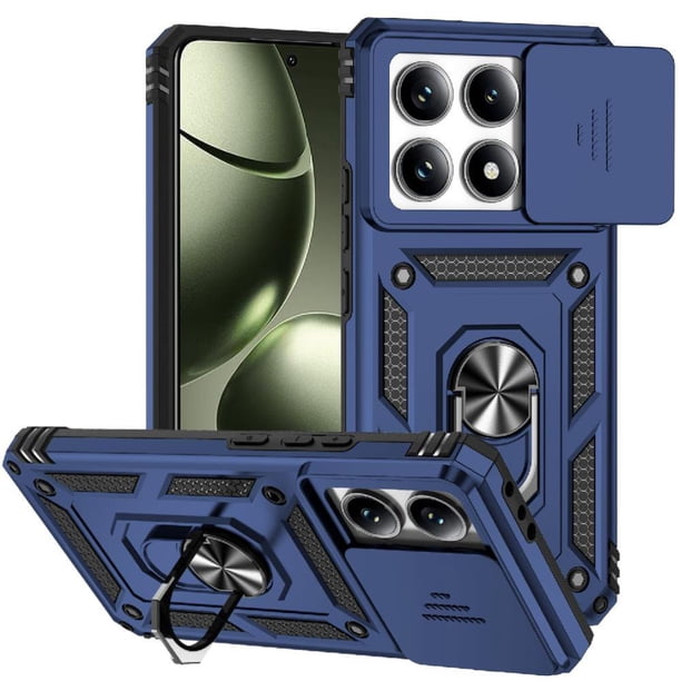 Funda Resistente Anillo Soporte Xiaomi 14T Pro Privacidad Cámara Montaje Magnético Azul