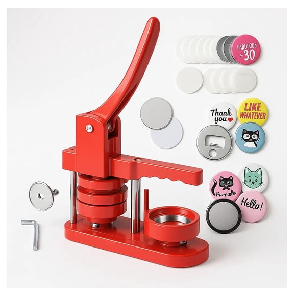 Maquina De Chapitas + 100 Unidades Chapitas + Cortador 58mm Rojo