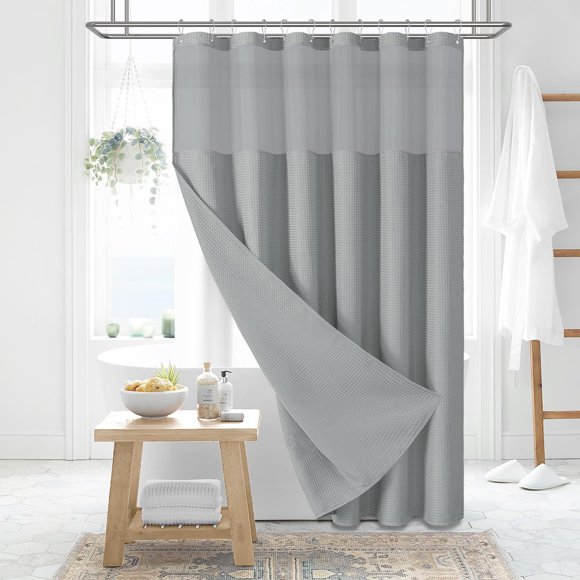 Cortina de ducha Dynamene, tela gris gofrada con forro, 72 x 72 pulgadas