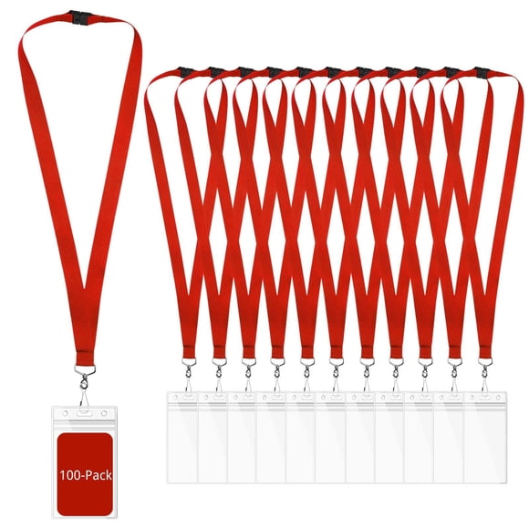 Lanyards WEZEBEL de 100 unidades, rojos, con cierre de seguridad y resistentes al agua