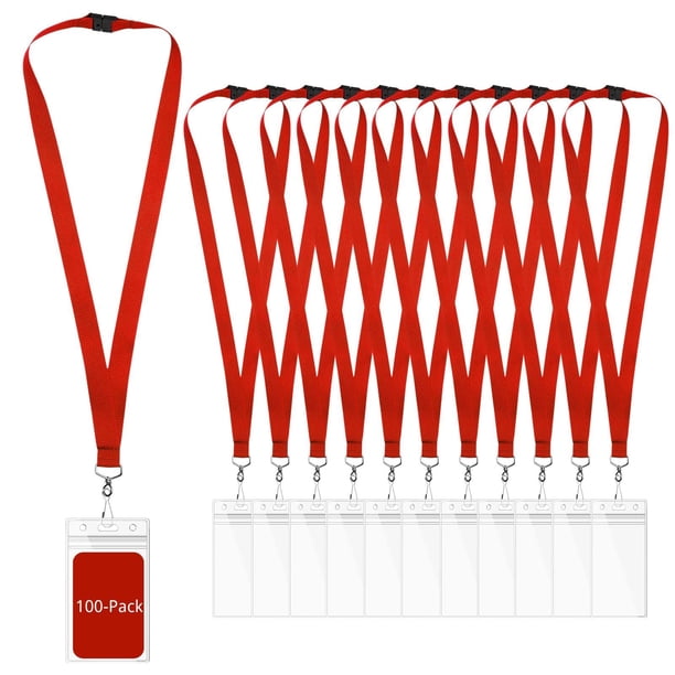 Lanyards WEZEBEL de 100 unidades, rojos, con cierre de seguridad y resistentes al agua