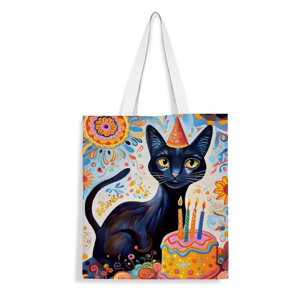 Black Cat Party Bolso de tela con estampado de lienzo para mujer, bolsa de compras reutilizable y estética, con cremallera interior, regalo para mujer, 35 × 40 cm.