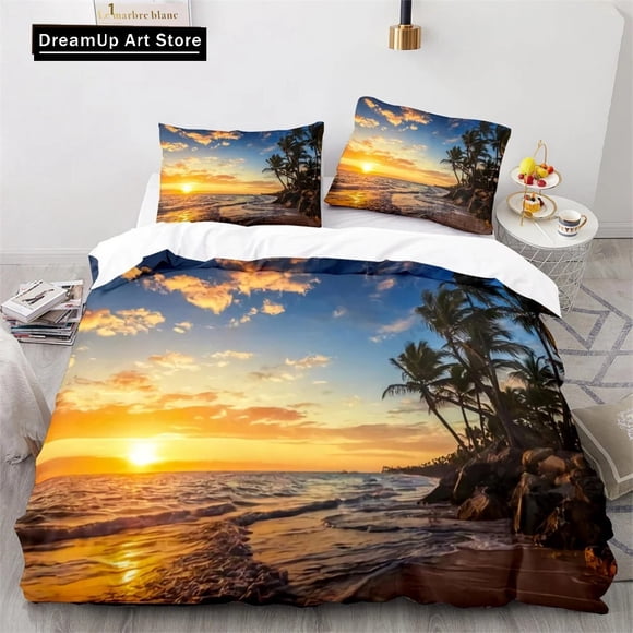 Beach Ocean Duvet Cover Sunset Hawaiian Waves Tropical Island And Sea Beach Bedding Set Quilt Cover