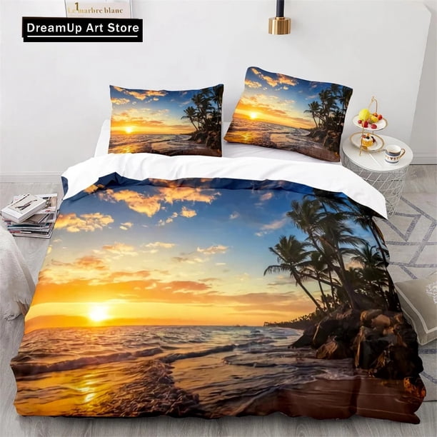 Beach Ocean Duvet Cover Sunset Hawaiian Waves Tropical Island And Sea Beach Bedding Set Quilt Cover