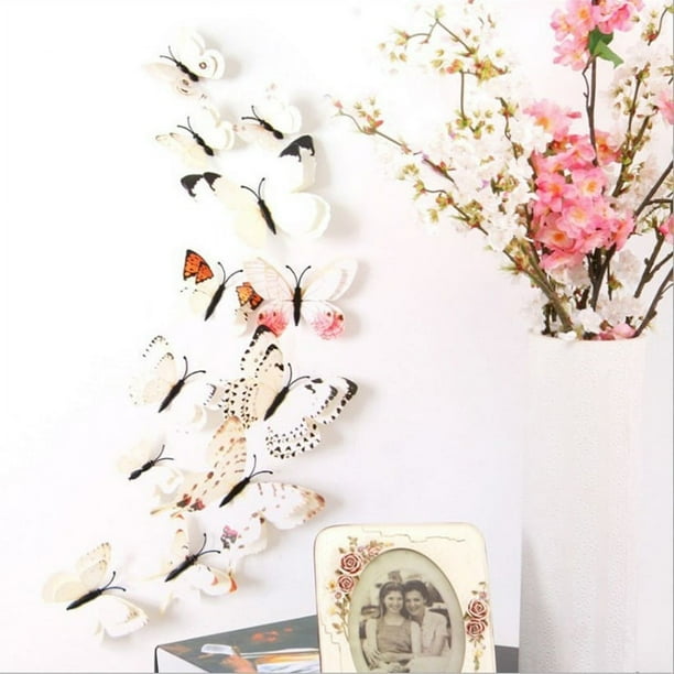 12pcs Colorful Simulation Butterfly Wall Stickers, Double-Layer 3D Wall Stickers, Bedroom Decorations