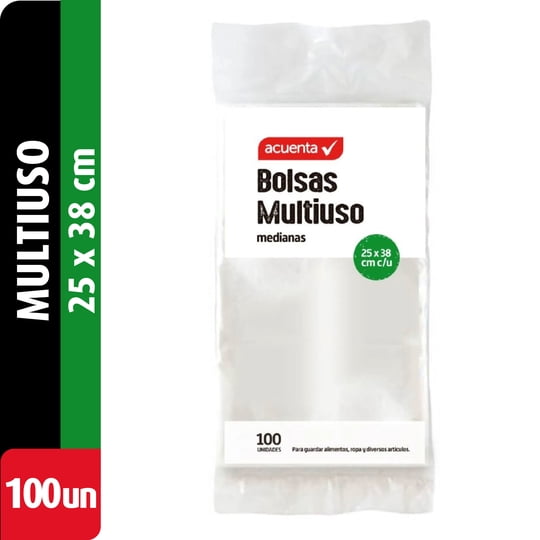 Bolsa Multiuso Mediana25x38 Cm 100 Un Acuenta