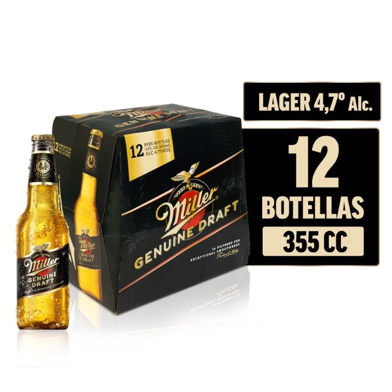 Cerveza Lager 4,7° Pack 12 Botella 355 ml Miller