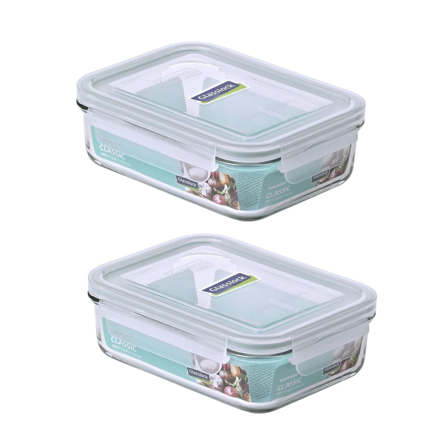Pack 2 Contenedores Vidrio Hermetico Rect 1000ml Glasslock