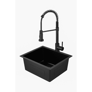Genérico - Pack Lavaplatos 44X44 Sobre O Bajo Cubierta Deluxe Guido Black + Llave Monomando Flexible Profesional Negro