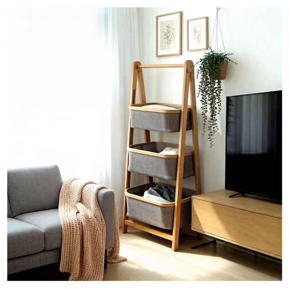 Estante bambú 3 organizadores plegable 44.7x30x108.5 cm