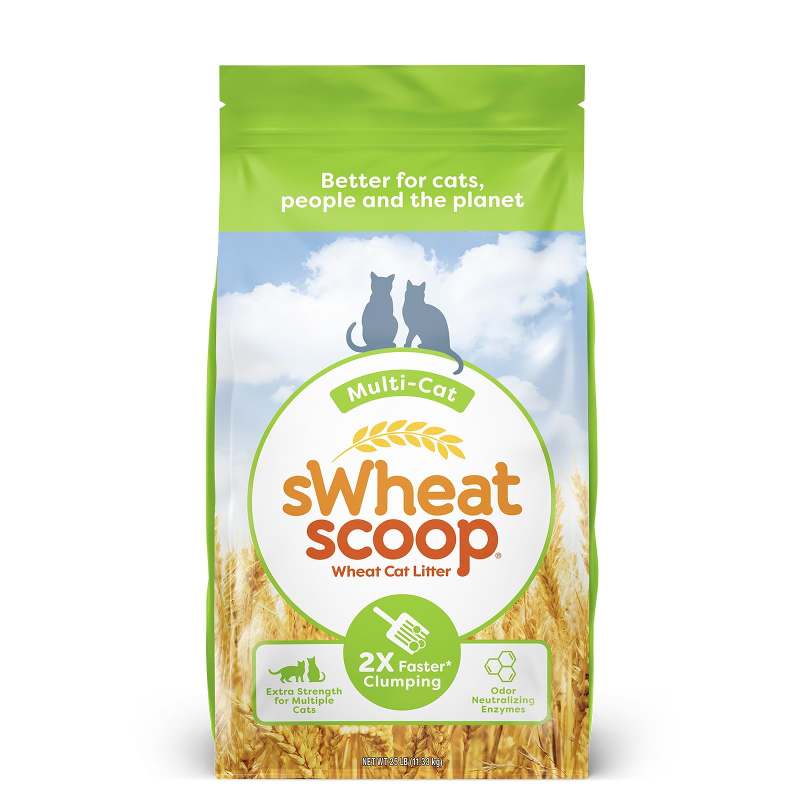 Swheat Scoop - Cuchara Para Arena Para Gatos, Trigo Natural, Multigato, Bolsa De 1,3 Kg