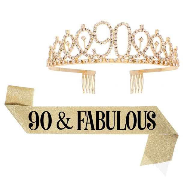 Banda para el cabello con corona y banda para el 90.º cumpleaños para mujer