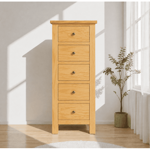 Cómoda "Kull" Minimalista 5 Cajones Mueble de Madera Slim - Natural - 55x40x120 cm