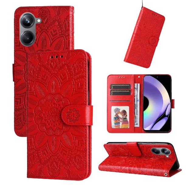 Funda tipo cartera FOXDOCK para Realme 10 Pro 5G , diseño girasol en relieve, cuero PU, cierre magnético, soporte y tarjetero