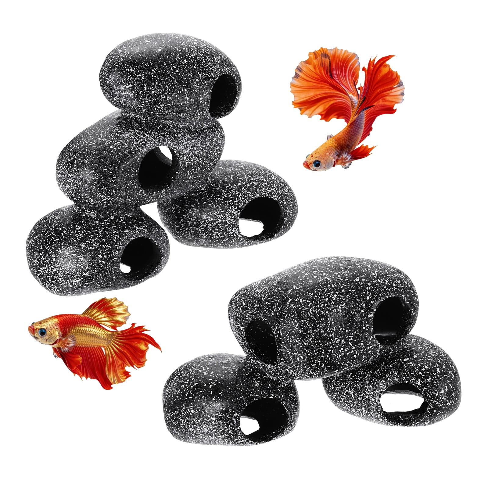 Uxcell Decoraciones de Acuario Rocas, 7.1x3x4.1/6.9x2.8x5.5 Pulgadas Escondite de Betta Resina Realista Adornos para Peceras, 2 Piezas (Gris), Destinado para Peces Pequeños / Camarones / Guppy