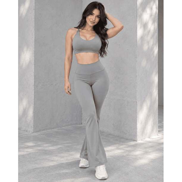 Conjunto Deportivo Mujer Peto y Calza Flare Cintura Alta Gym